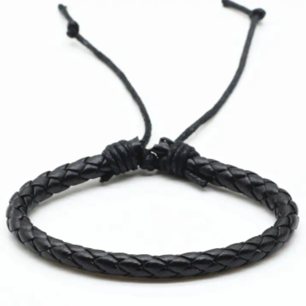 Men's Black PU Leather Braided Bracelet